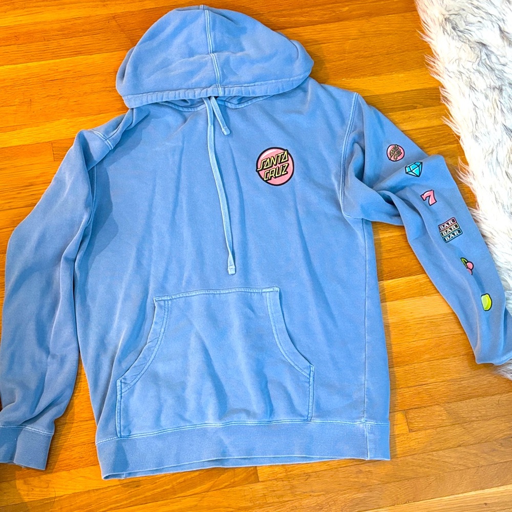 Santa Cruz Baby Blue Hoodie with Graphic Patches